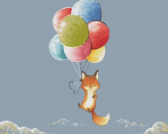 Baby Fox cross stitch pattern Little fox cross stitch baby birth record cross stitch color balloons cross stitch pattern by SVStitch