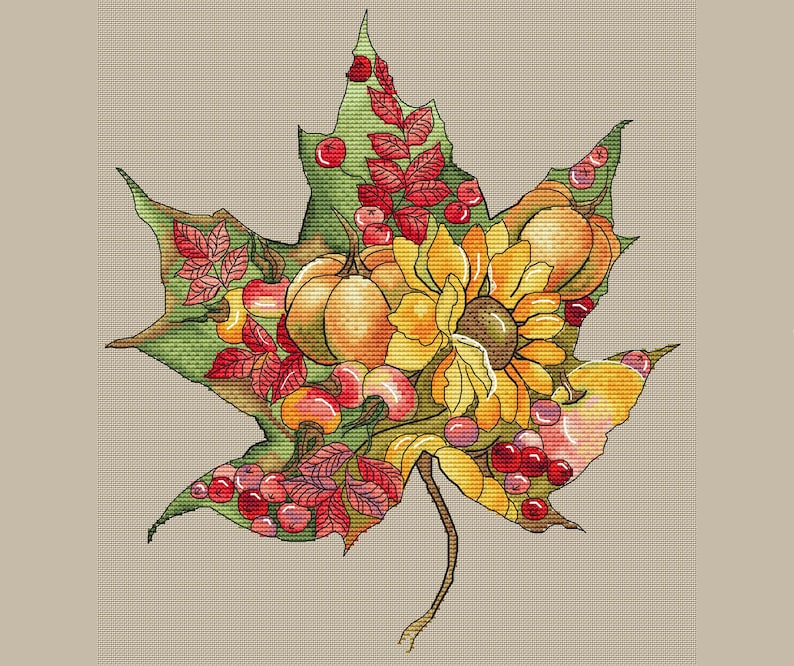 Autumn Leaf Cross Stitch Pattern Autumn Ornament Cross Stitch - Etsy
