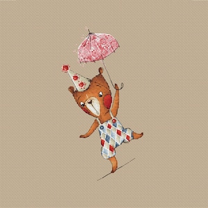 Padrão de ponto cruz de urso acrobata Urso de pelúcia em ponto cruz de circo urso com guarda-chuva padrão de ponto cruz por SVStitch