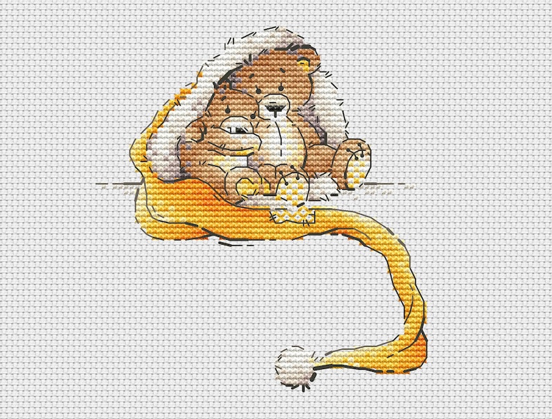 Pair of plush bears cross stitch pattern bears in yellow hat cross stitch Christmas ornament cross stitch