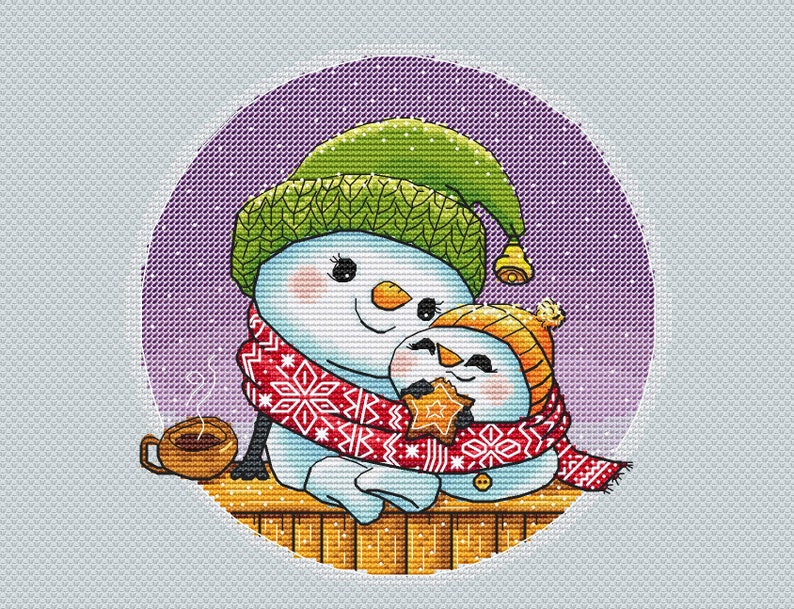 Two snowmen cross stitch pattern cute snowman cross stitch ...