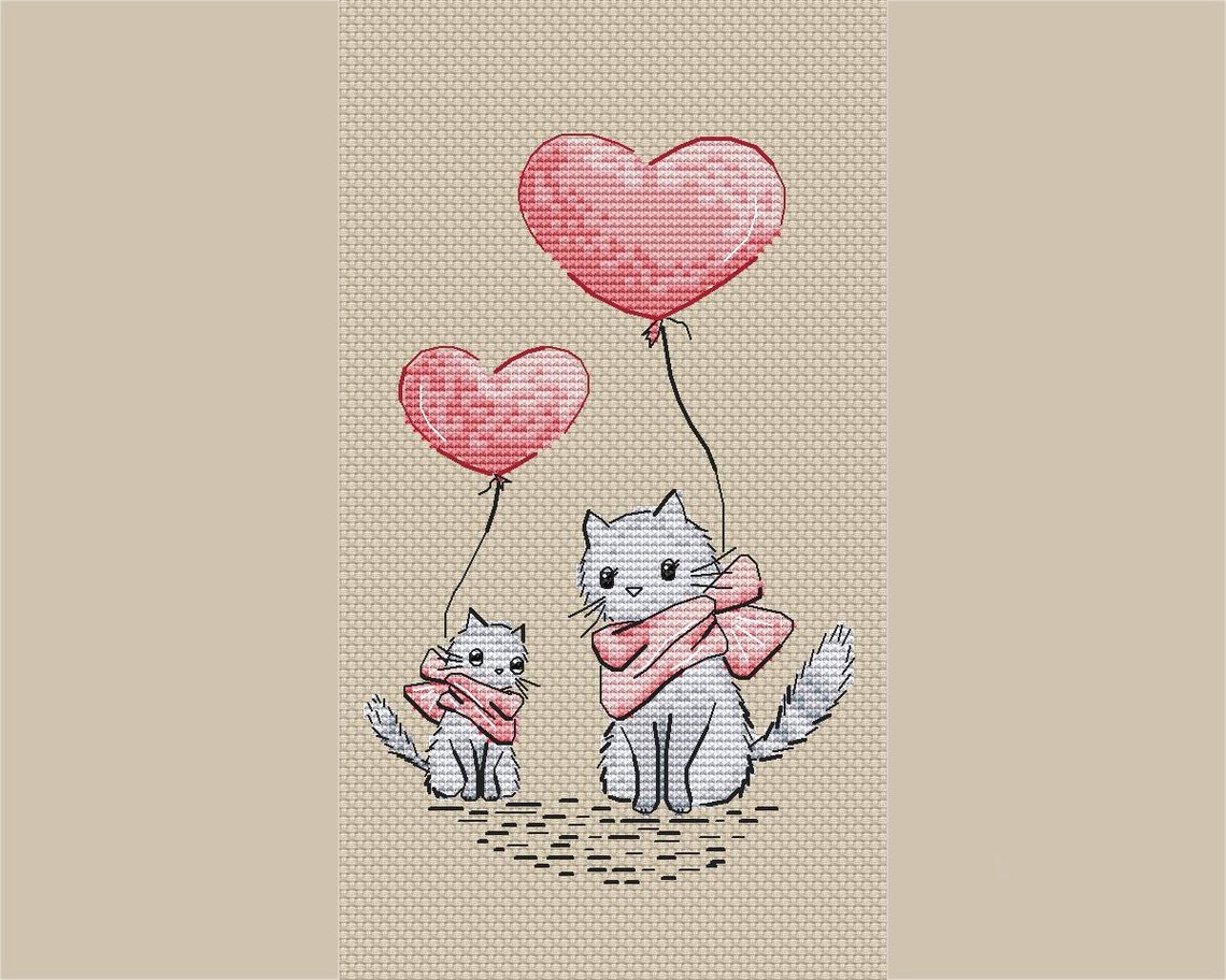 Two Cats cross stitch pattern white cat cross stitch Valentine Etsy