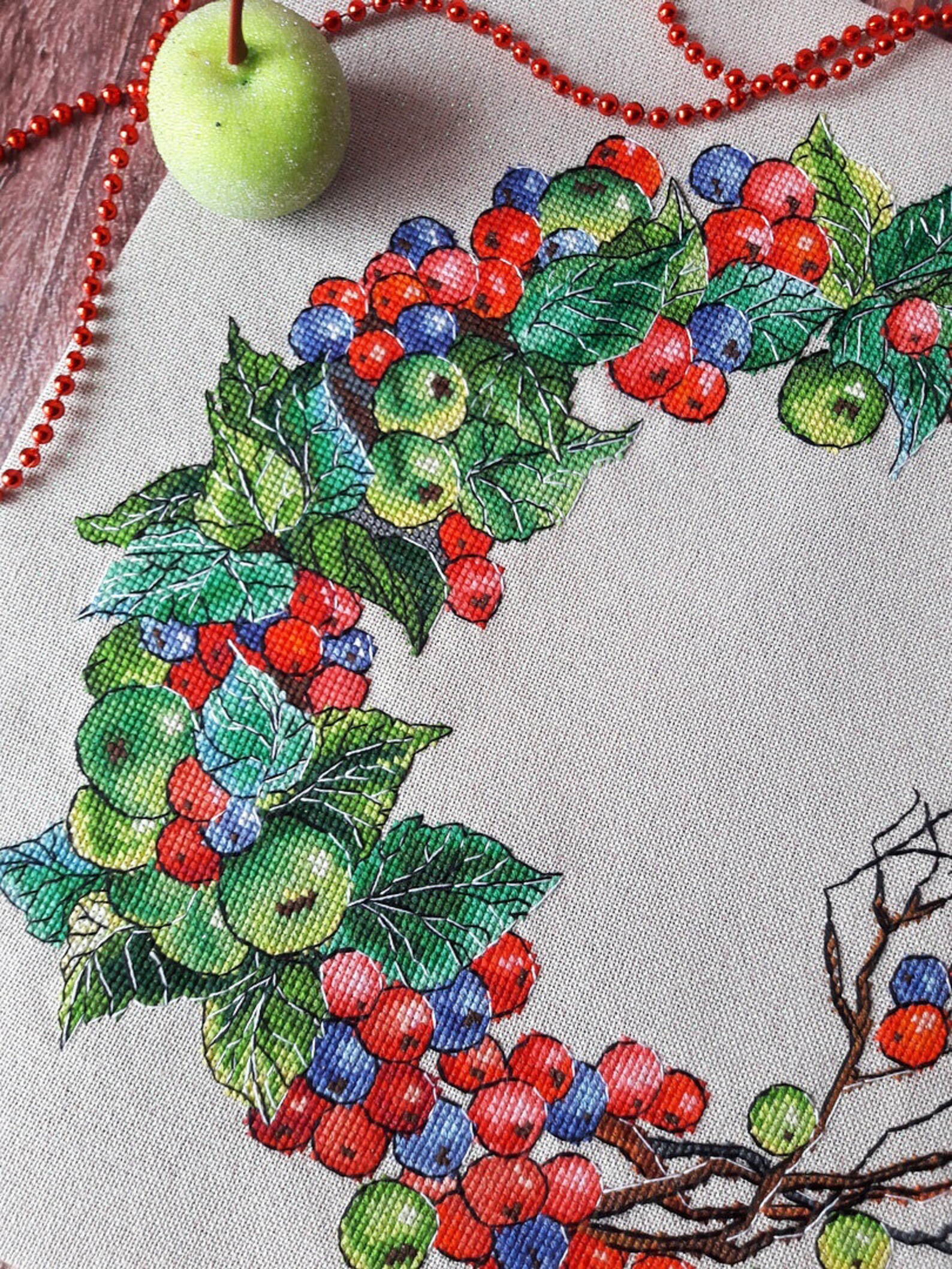 Apple Wreath Cross Stitch Pattern Green Apple Cross Stitch Etsy