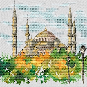 Istanbul Blue Mosque cross stitch pattern