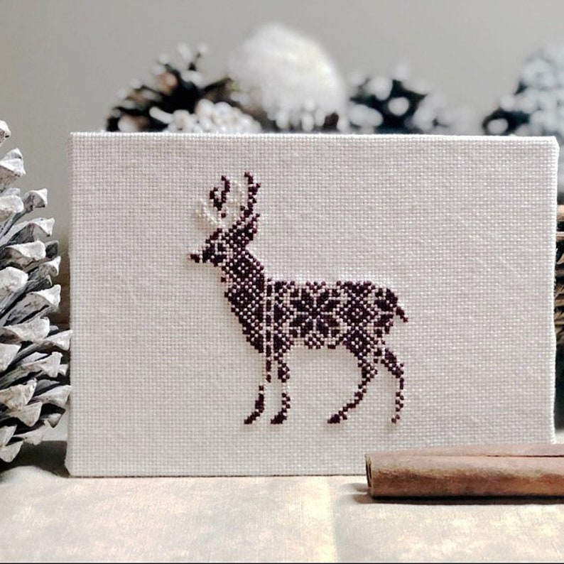 White Christmas Deer Cross Stitch Pattern Easy Pattern Deer Etsy