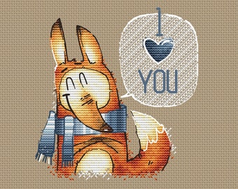 Te amo zorro patrón de punto de cruz zorro descarga instantánea gráfico pdf por SVStitch