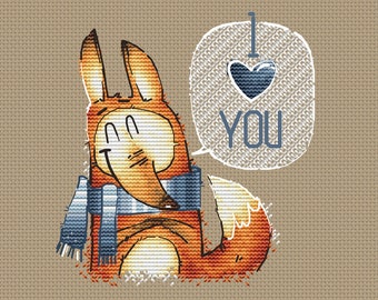 I love you fox Cross Stitch Pattern fox instant download pdf chart by SVStitch