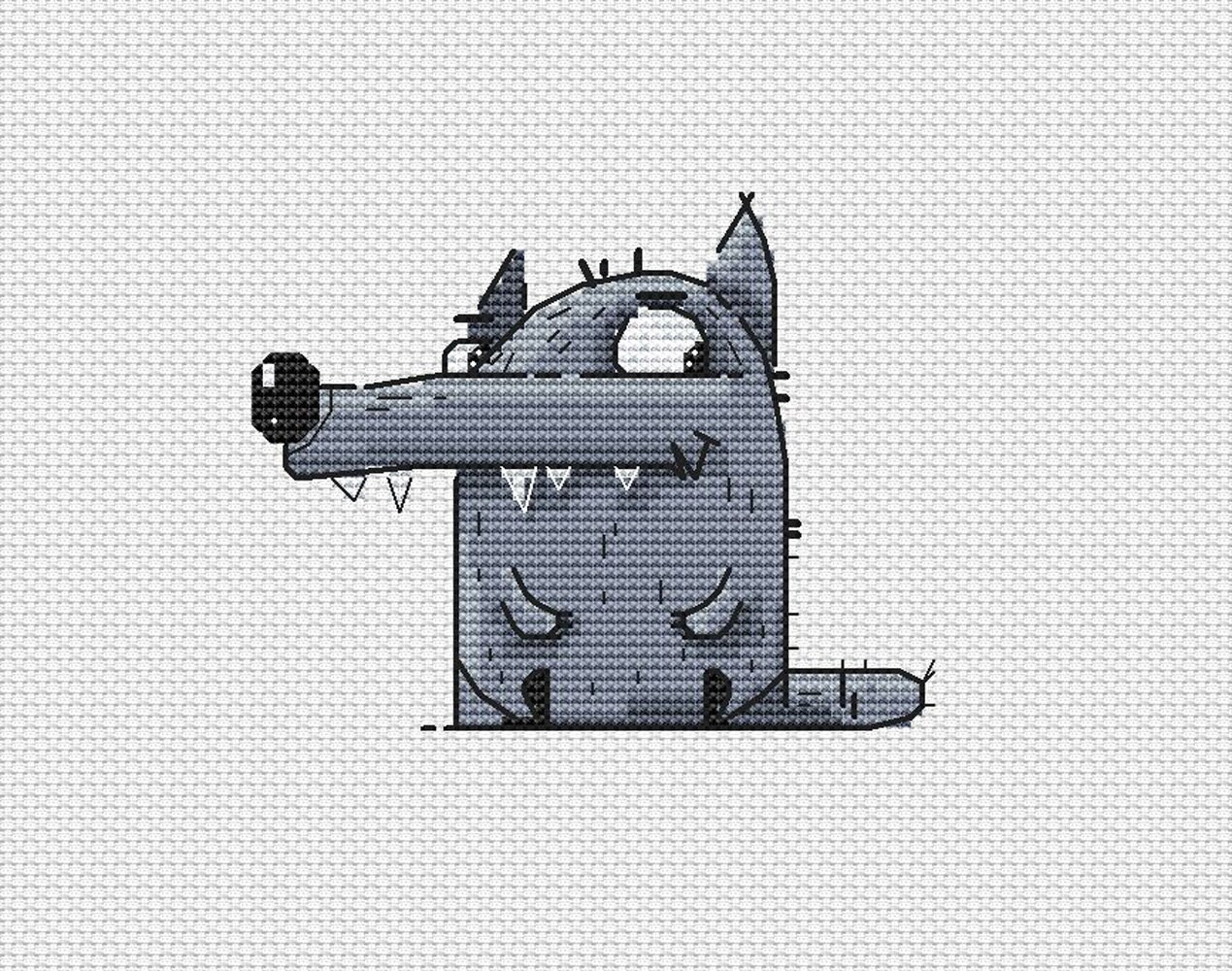 Cartoon wolf cross stitch pattern cute wolf cross stitch | Etsy