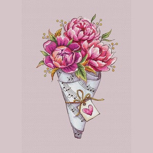 Peony bouquet cross stitch pattern