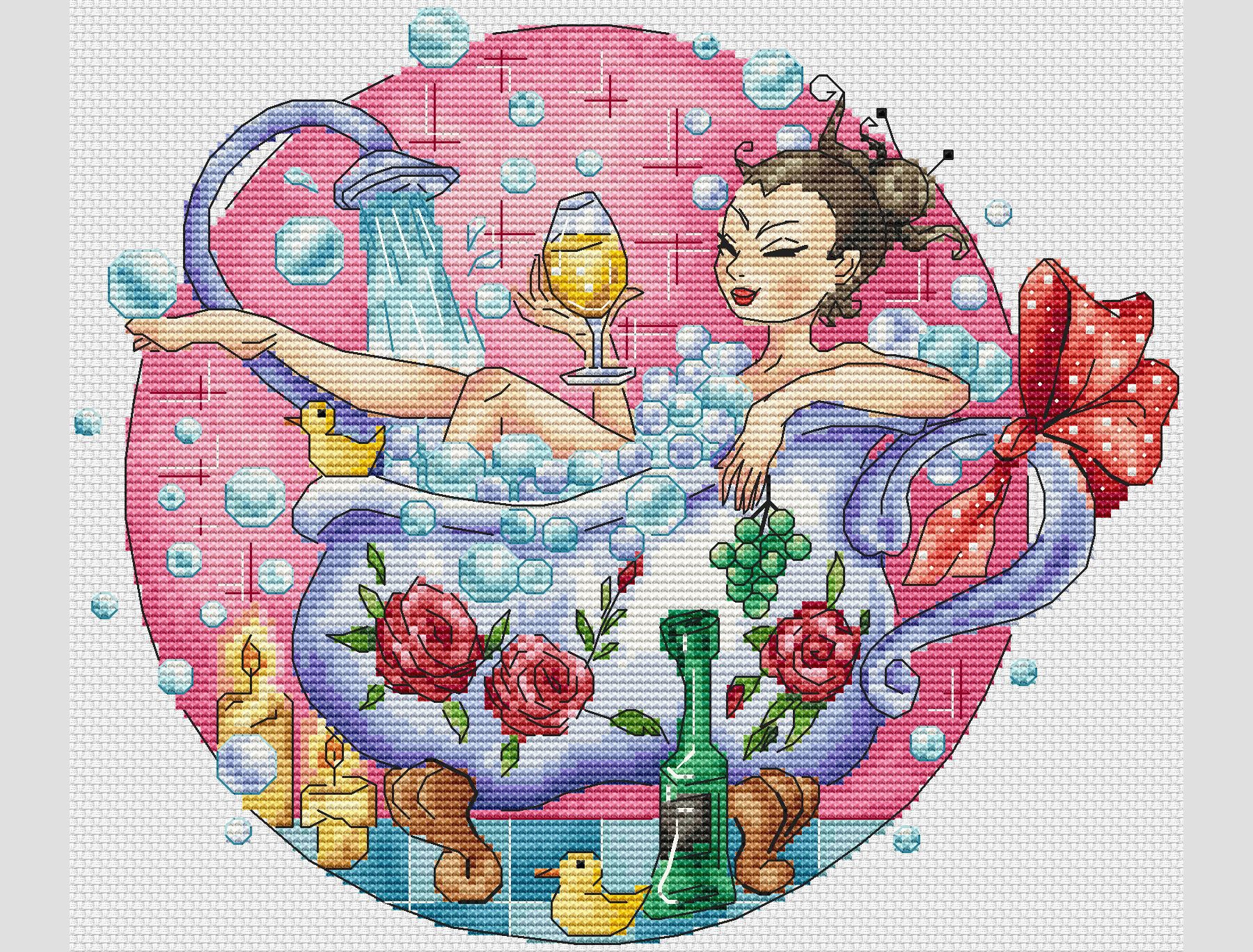 Woman in bath cross stitch pattern bathroom cross stitch bath Etsy