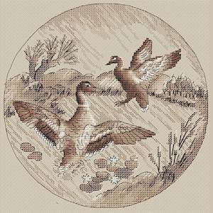 Ducks pair cross stitch pattern round design cross stitch wild duck cross stitch