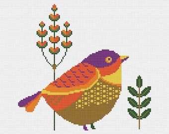 Colorful bird cross stitch pattern