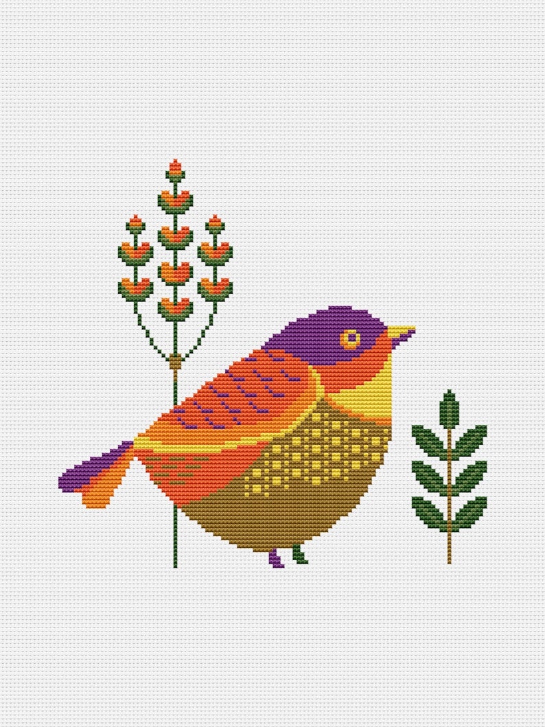Colorful Bird Cross Stitch Pattern Etsy