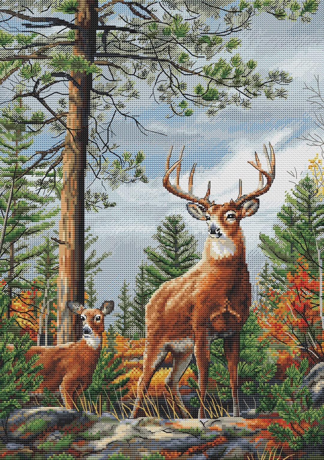 beautiful-deer-cross-stitch-pattern-deer-family-cross-stitch-pair-of-deer-cross-stitch-deer-in-the-forest-cross-stitch-etsy