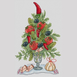 Christmas tree with food cross stitch pattern