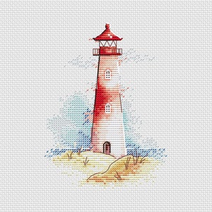 Lighthouse cross stitch pattern Small lighthouse cross stitch room decor sea landscape cross stitch watercolor lighthouse cross stitch