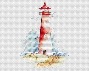 Modèle de point de croix de phare Petit phare point de croix décor de salle paysage marin point de croix aquarelle phare point de croix