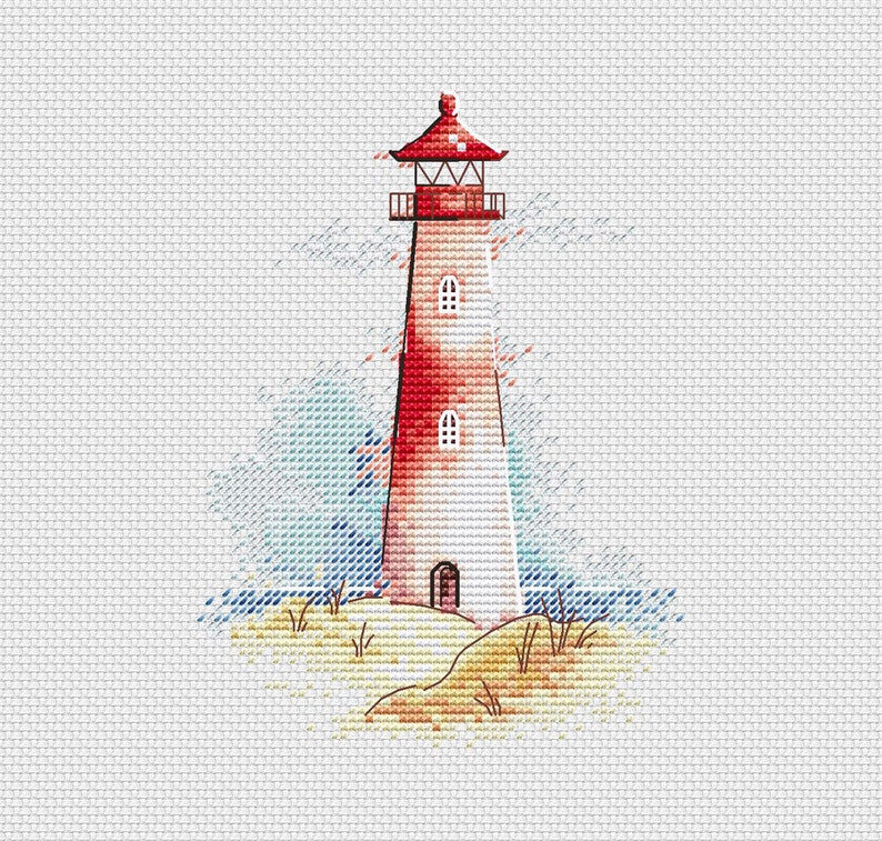 Lighthouse cross stitch pattern Small lighthouse cross ...