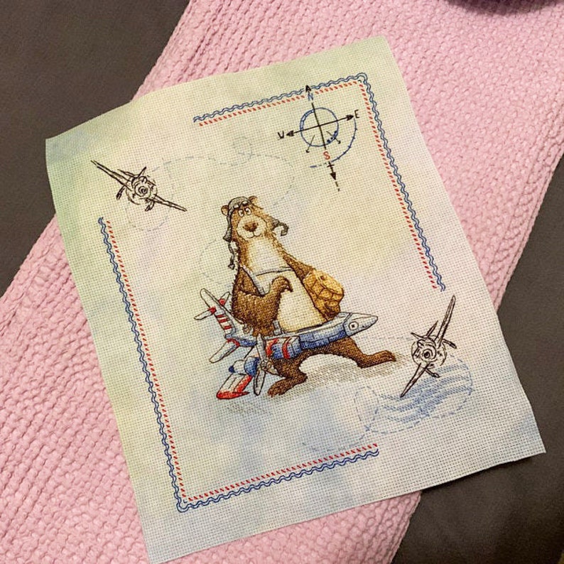 Bear Cross Stitch Pattern Bear With Airplane Instant Download Etsy