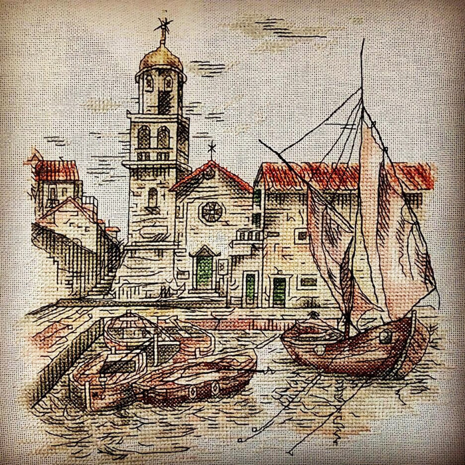 Пристань схема. Oehlenschlager вышивка гавань. Вышивка город. Вышивка Пристань. Вышивка крестом Пристань.