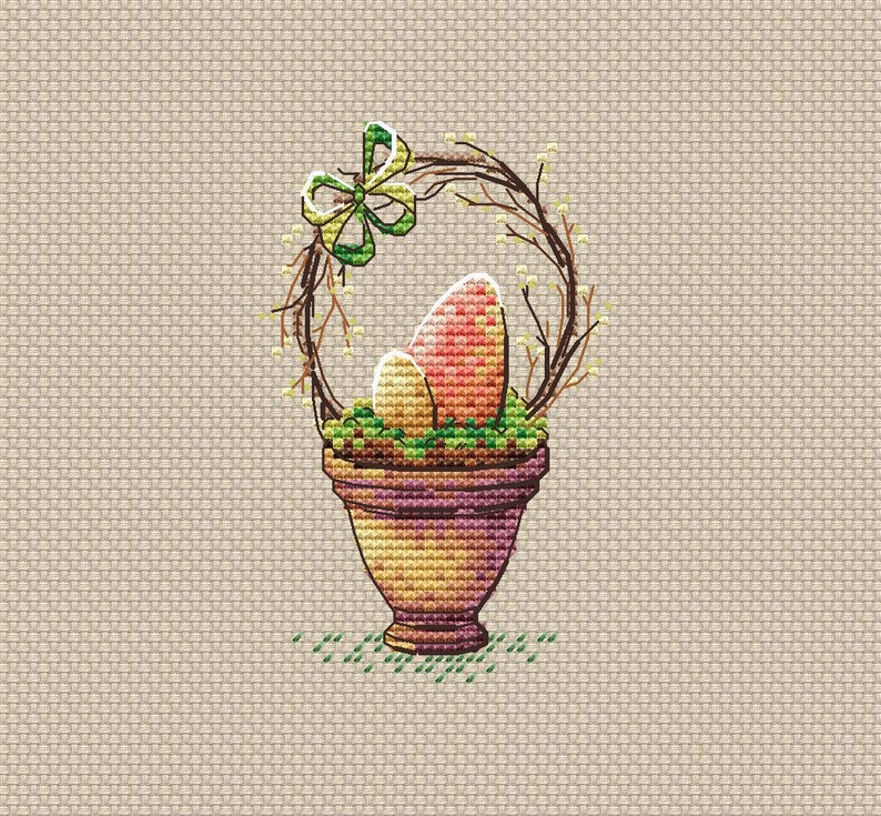 Easter Basket With Egg Cross Stitch Pattern Small Easter Etsy