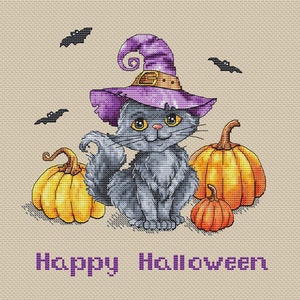 Cute Halloween cat cross stitch pattern cat in the hat cross stitch