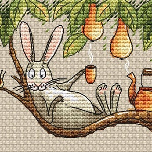 Hase mit Tasse Tee Stickvorlage Hase Kreuzstich Birne Kreuzstich Tee Kreuzstich Kessel Kreuzstich Tier Kreuzstich