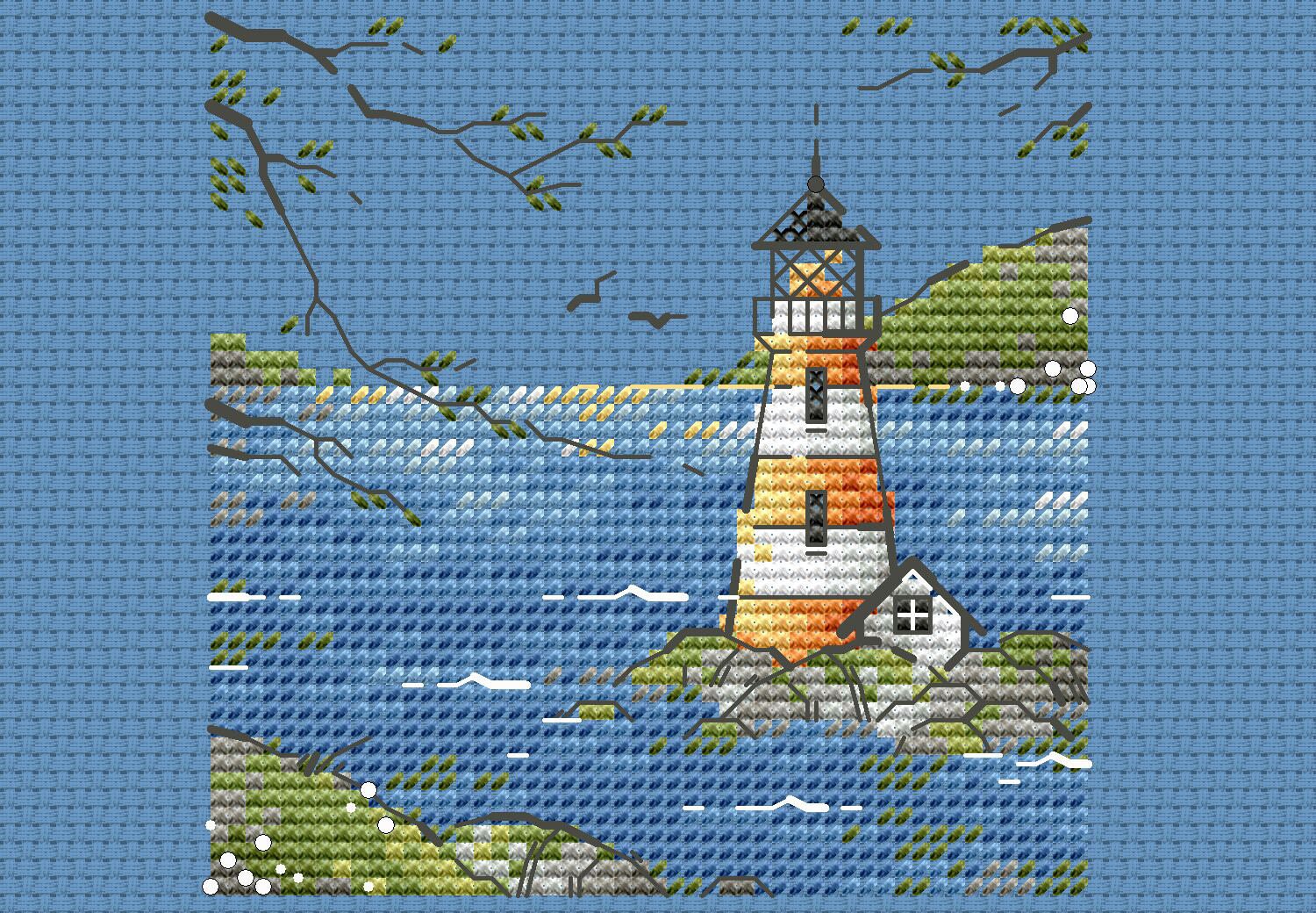 Kit Point De Croix Dimensions - Phare Falaise - 13x18 Cm - Tissu Aïda #18 Ivoire - Fil Pré-trié