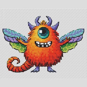 Cute monster with wings cross stitch pattern