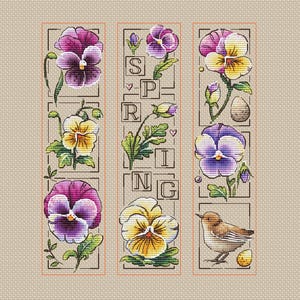 Bookmark with pansies cross stitch pattern