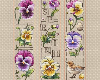 Bookmark with pansies cross stitch pattern