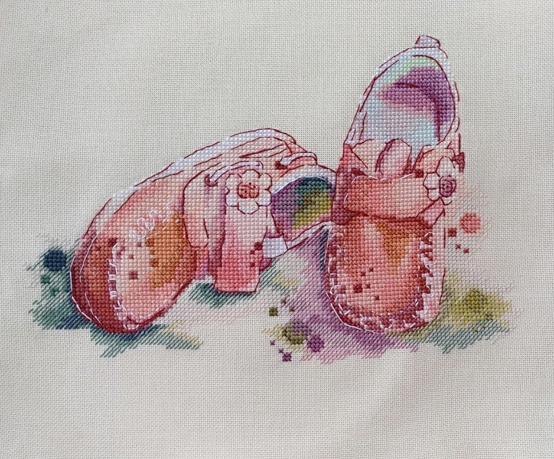 Pink moccasins cross stitch pattern baby shoes cross stitch Etsy