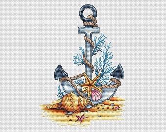 Anchor with shells cross stitch pattern anchor with rope