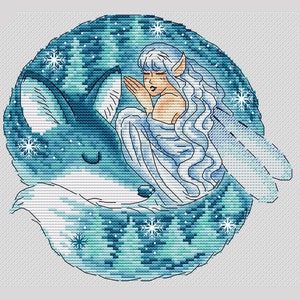 Fantasy fox cross stitch pattern