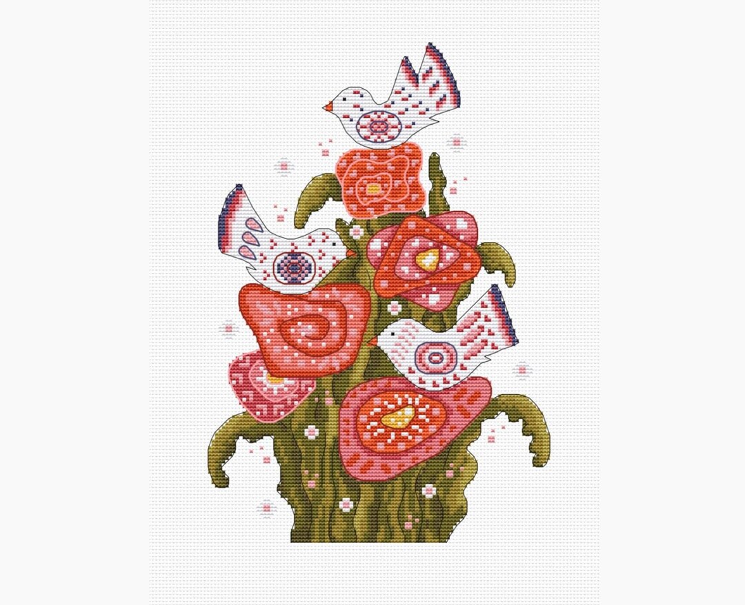 Flowers and Birds Cross Stitch Pattern - Etsy