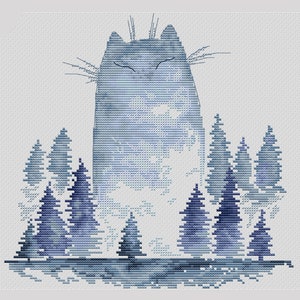 Cat in a fog cross stitch pattern