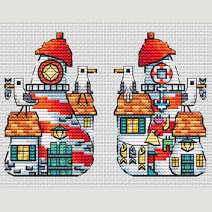 Cartoon lighthouse cross stitch pattern