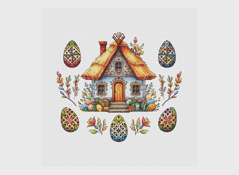 Easter Hut With Eggs Cross Stitch Pattern - Etsy
