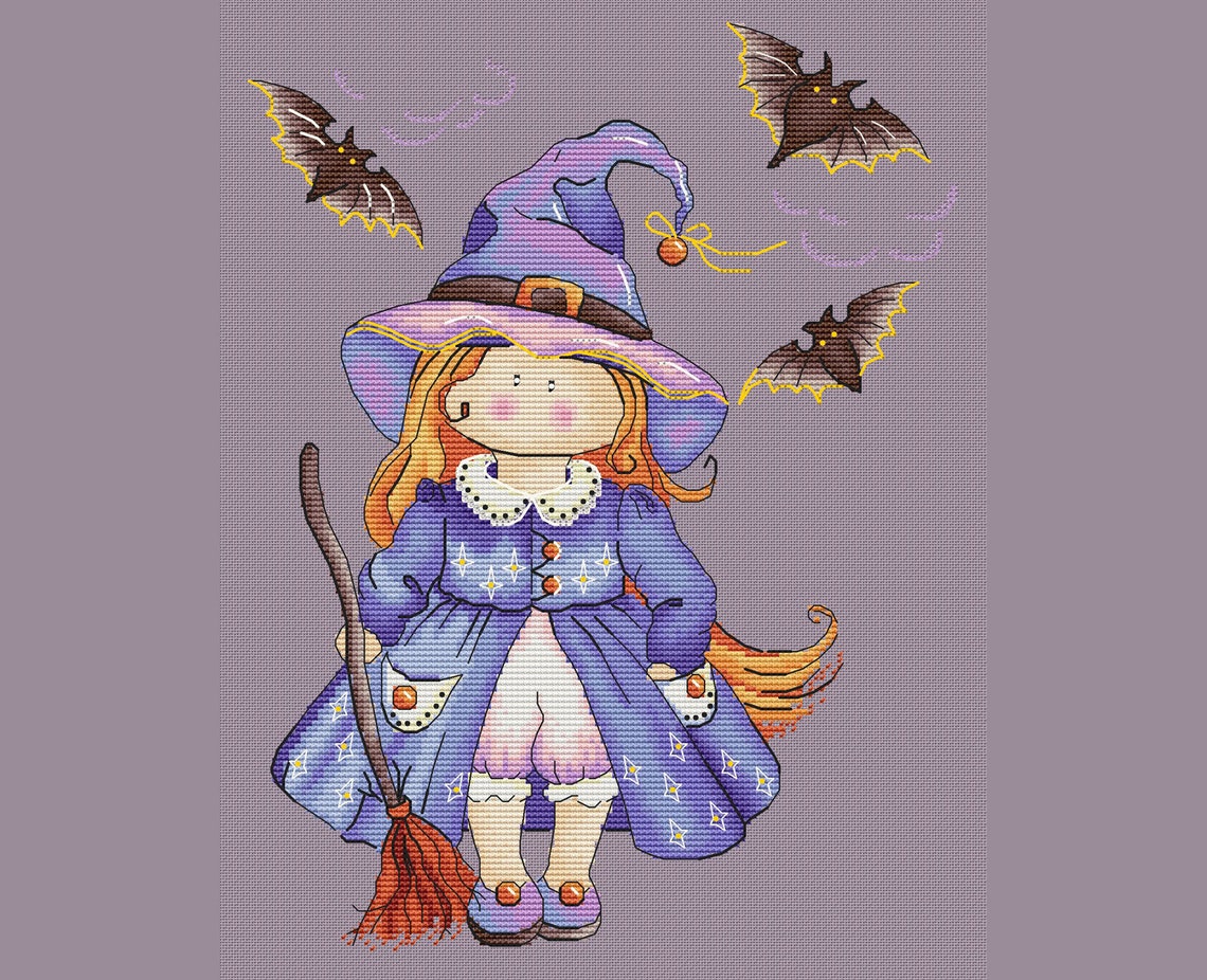 Witch Doll Cross Stitch Pattern Cute Witch Cross Stitch Doll Etsy