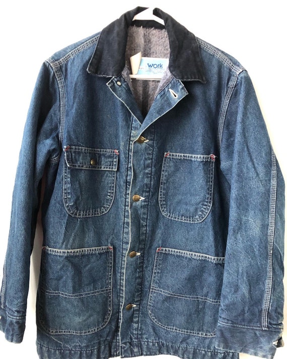 1970s Blanket Lined Denim Chore Coat Size large