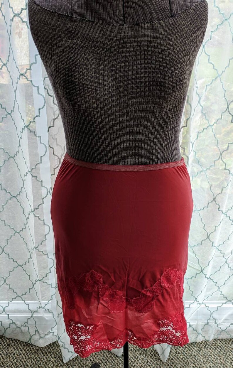 Vintage 50/'s 60/'s Red Nylon Nani Flower Dressy Slip with Lace Dress Wedding Party Fancy