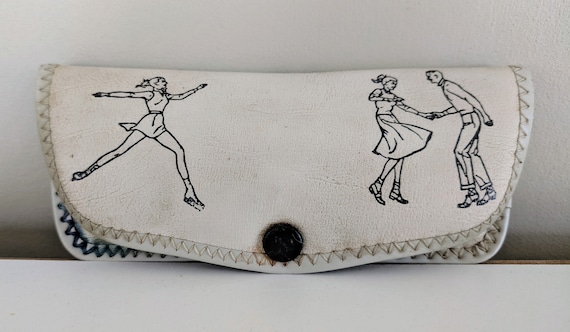 Vintage white and black Snap Button Eyeglass Case… - image 1