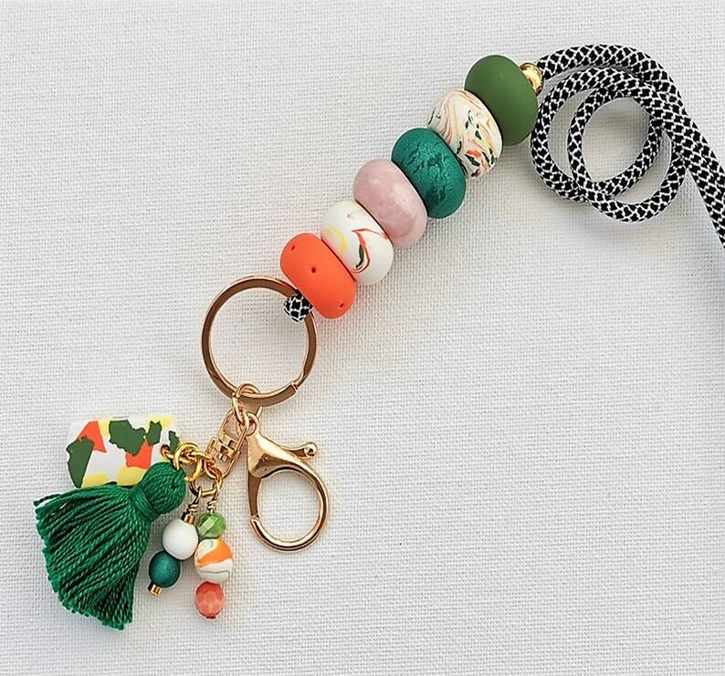 Teacher lanyard, Accessory, Beaded lanyard, Necklace lanyard, Lanyard with ID holder, Clay accessory, Key lanyard, Handmade badge holder image 4