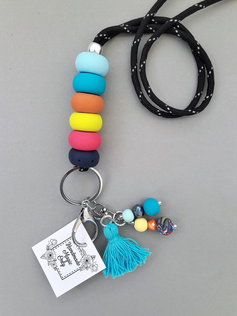 Beaded lanyard Teacher lanyard Necklace lanyard Lanyard Key lanyard Lanyard with ID holder Handmade accessory ID Badge holder