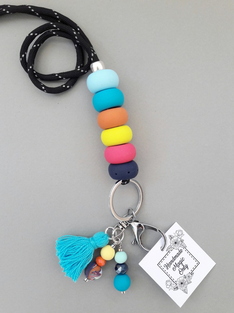 Beaded lanyard Teacher lanyard Necklace lanyard Lanyard Key lanyard Lanyard with ID holder Handmade accessory ID Badge holder