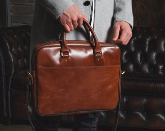 Leather brown laptop bag Leather briefcase Men leather messenger bag Business leather bag Gift for him Christmas gift Office bag