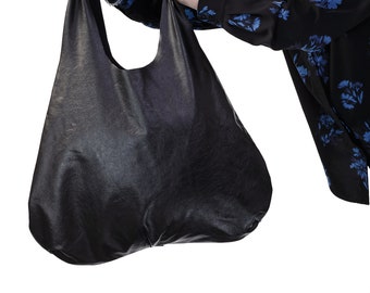 Leather hobo bag Large shoulder bag Black handbag Leather shopper bag Gift for her Soft large women bag Oversize bag