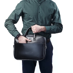 Maletín de piel flor de primera calidad Bolso para portátil de piel negra Bolso bandolera de piel para hombre Bolso de piel para negocios