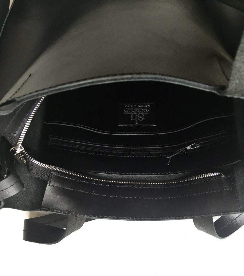 BLACK LEATHER TOTE bag Women/Men leather hand bag Shopping bag Office bag Laptop women bag Large shoulder bag Free personalization image 4