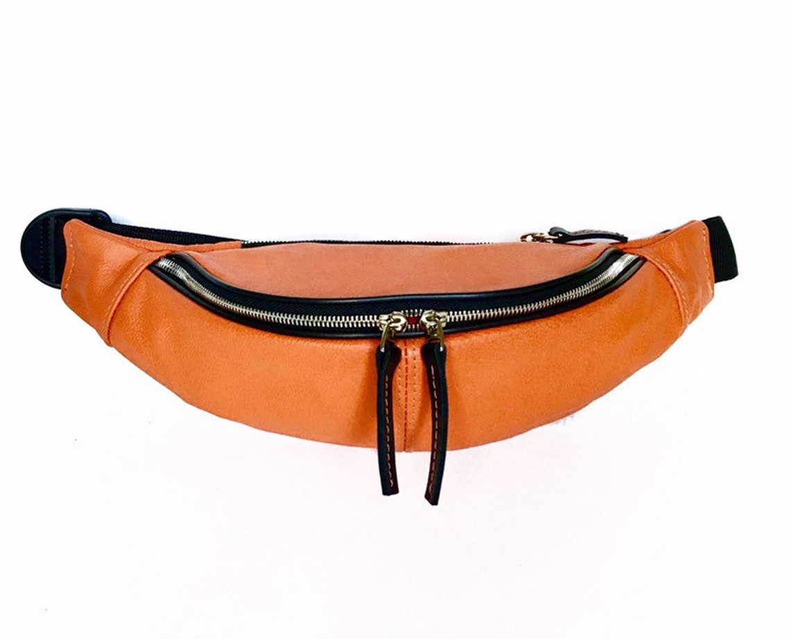 Orange Leather Men's Waist Bag Women's Travel Bag | Etsy